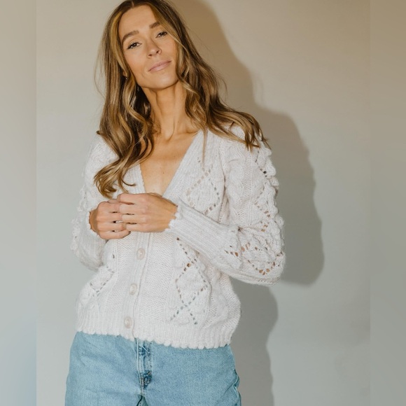 *NWT* In Loom / ‘The Finer Things’ Cropped Button Pom Cardigan / Cream / M/L - Picture 2 of 12